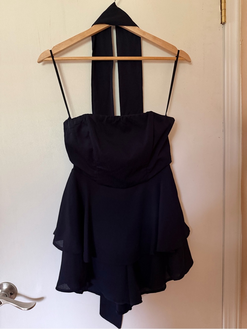 Polly Navy Ruffled Strapless Mini Dress with Scarf